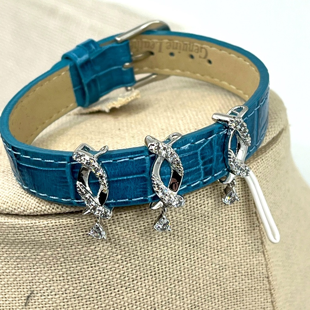 Vintage QVC Diamonique Crocodile-Embossed Leather Bracelet